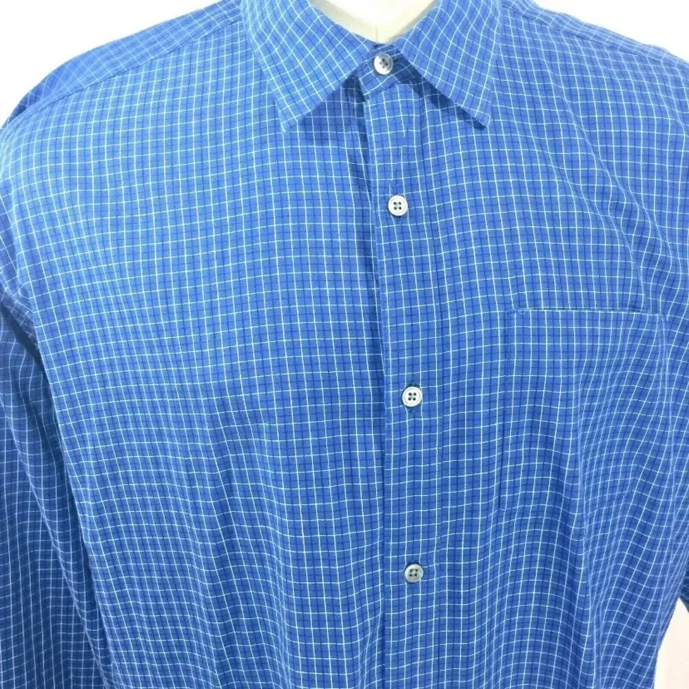 Mens Banana Republic Blue Tattersall Check Button Front Long Sleeve Shirt Sz XL